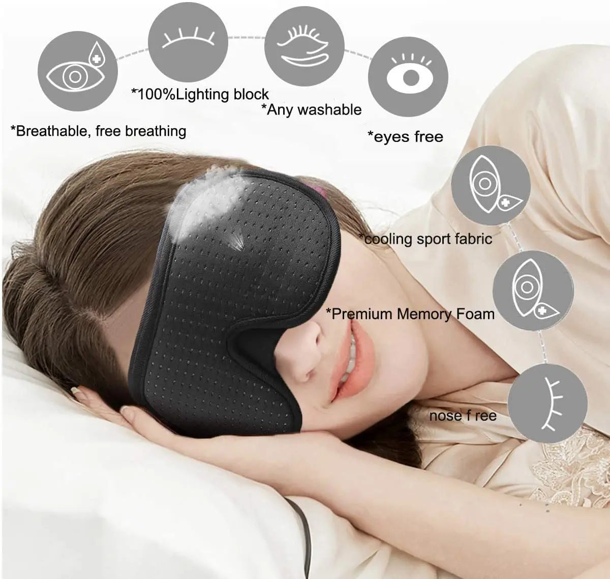 3D Sleep Eye Mask – Soft Padded Eye Shade with Total Light Blockout & Adjustable Strap - cozy karts