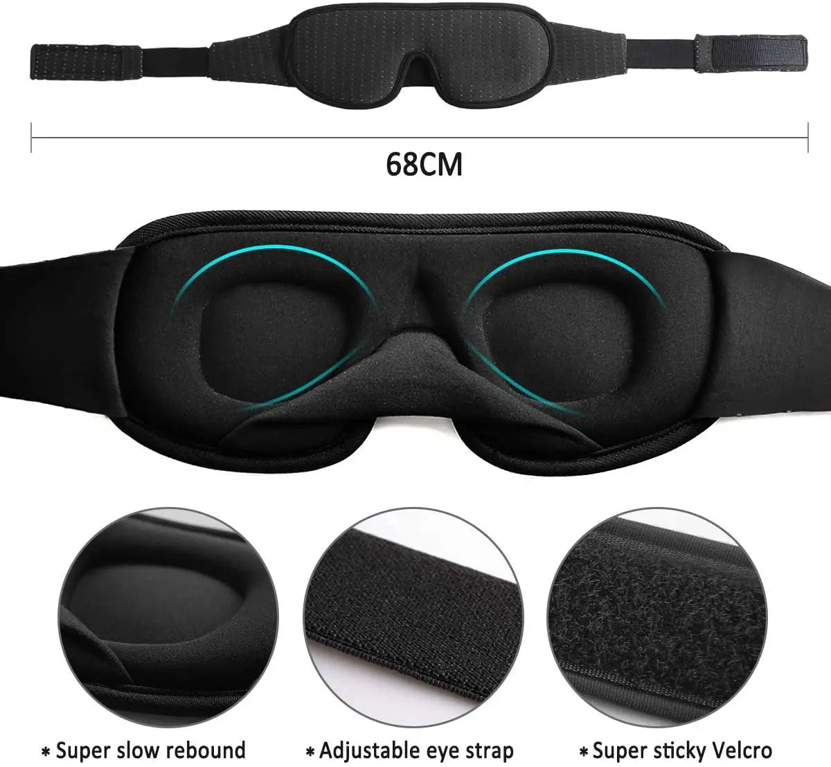 3D Sleep Eye Mask – Soft Padded Eye Shade with Total Light Blockout & Adjustable Strap - cozy karts