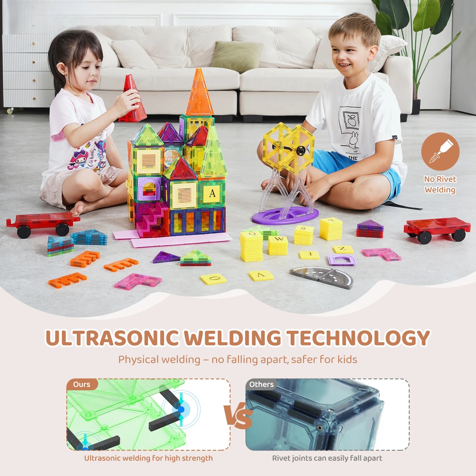 181PCS Magnetic Tiles Building Set for Kids – Montessori Educational STEM Toy - cozy karts