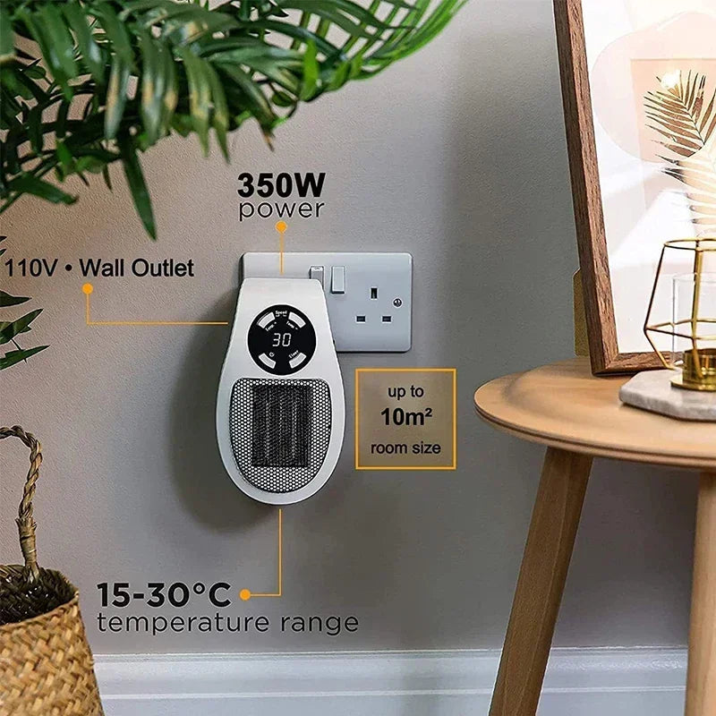 350W Portable Electric Heater with Remote Control – Wall Mounted Indoor Space Heater for Fast Winter Heating - cozy karts