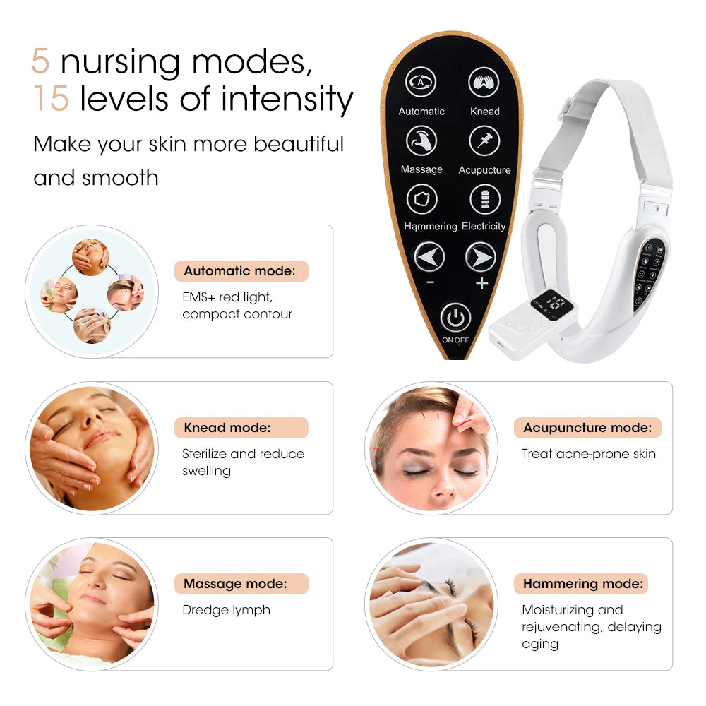 Face Lifting Device – Red Light V Face Massager & Double Chin Reducer with EMS & Remote Control - cozy karts