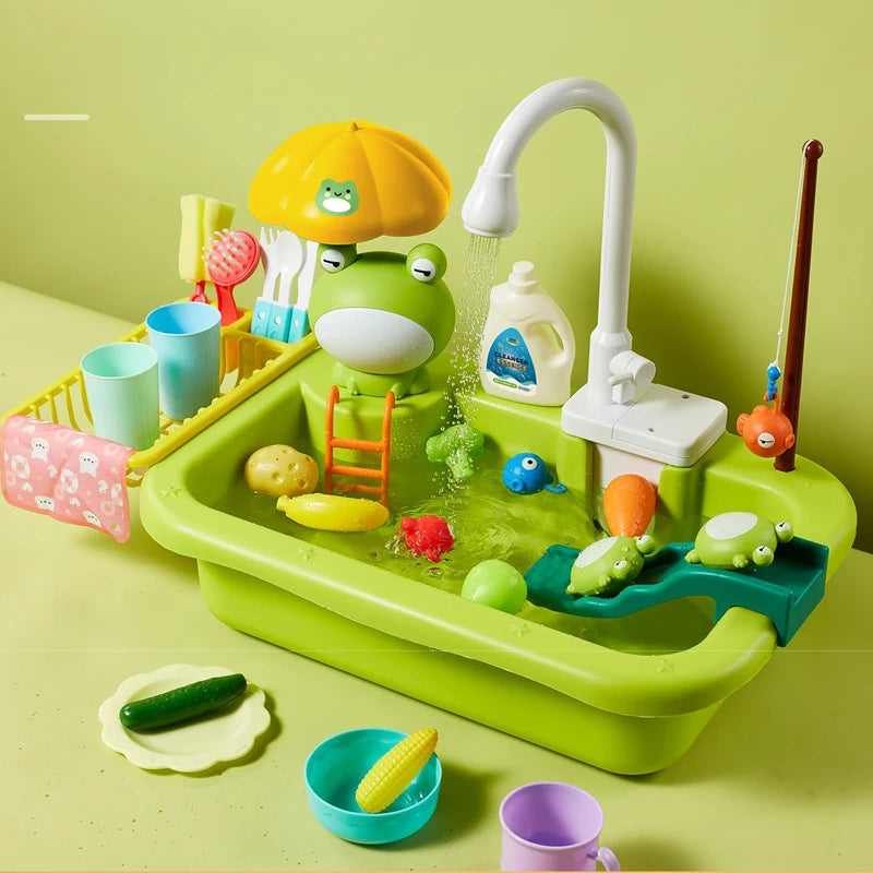 Kids Kitchen Sink Toys with Electric Dishwasher and Running Water – Pretend Play Kitchen Set - cozy karts