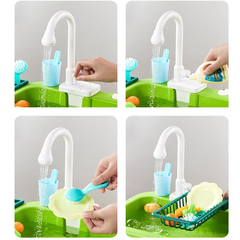 Kids Kitchen Sink Toys with Electric Dishwasher and Running Water – Pretend Play Kitchen Set - cozy karts