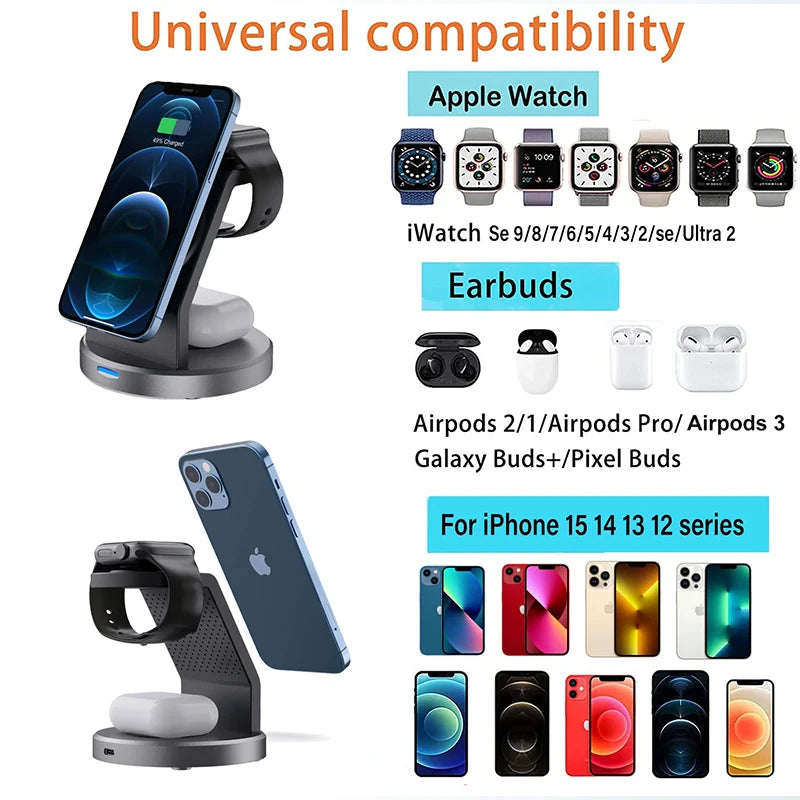 3 in 1 Wireless Charger Stand with Magnetic Fast Charging for iPhone, Apple Watch & AirPods - cozy karts