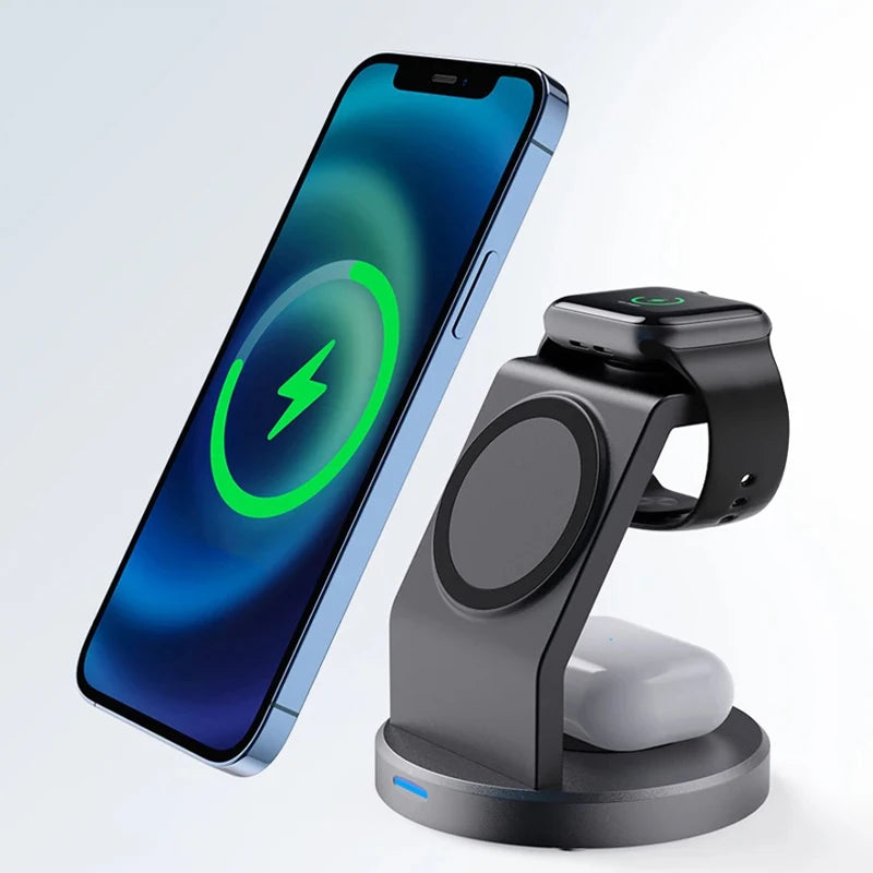 3 in 1 Wireless Charger Stand with Magnetic Fast Charging for iPhone, Apple Watch & AirPods - cozy karts