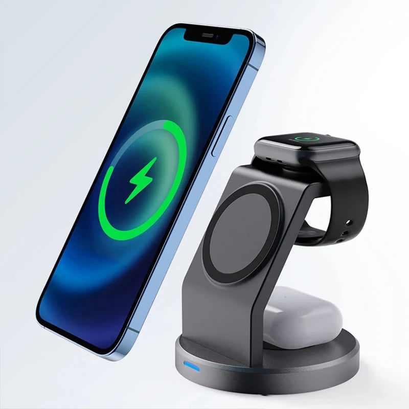 3 in 1 Wireless Charger Stand with Magnetic Fast Charging for iPhone, Apple Watch & AirPods - cozy karts