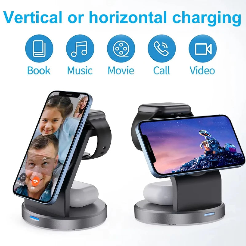 3 in 1 Wireless Charger Stand with Magnetic Fast Charging for iPhone, Apple Watch & AirPods - cozy karts