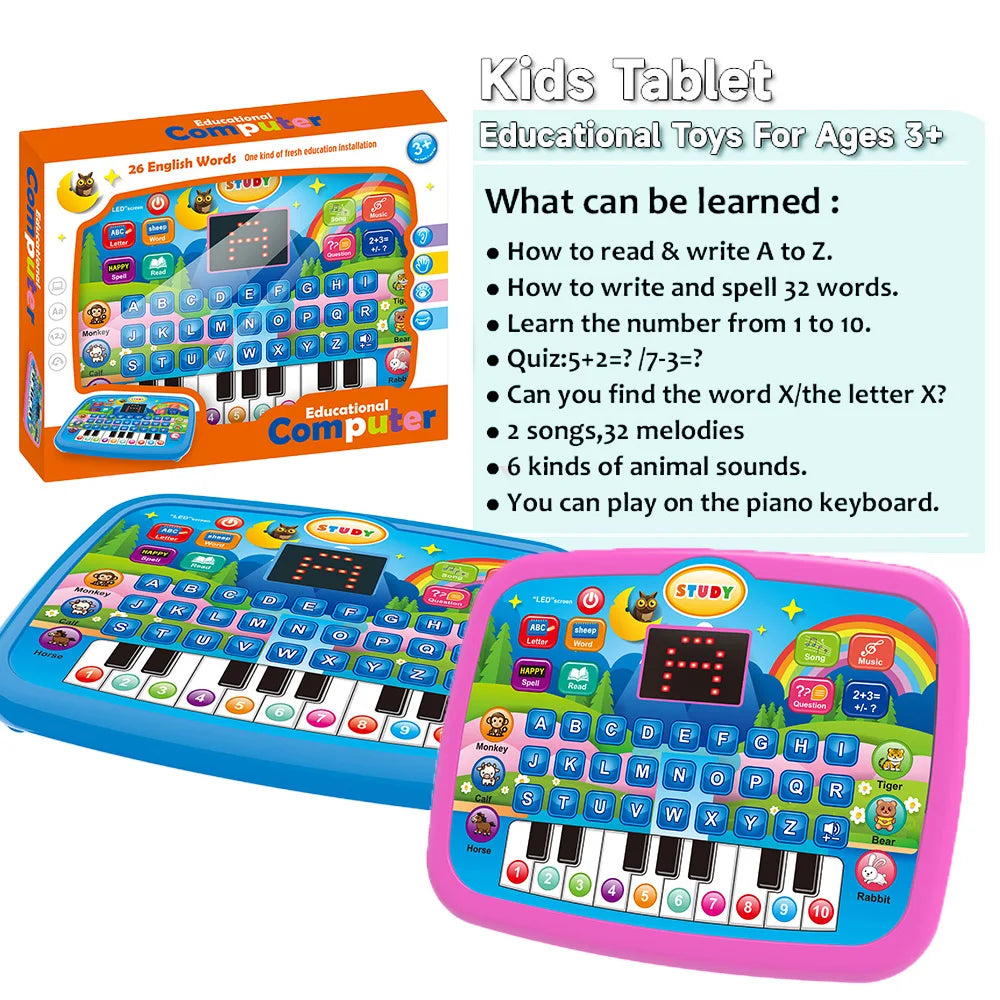 Kids’ Education Tablet Toy – Literacy, Math & Music Learning (Age 3+) - cozy karts
