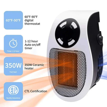 350W Portable Electric Heater with Remote Control – Wall Mounted Indoor Space Heater for Fast Winter Heating - cozy karts